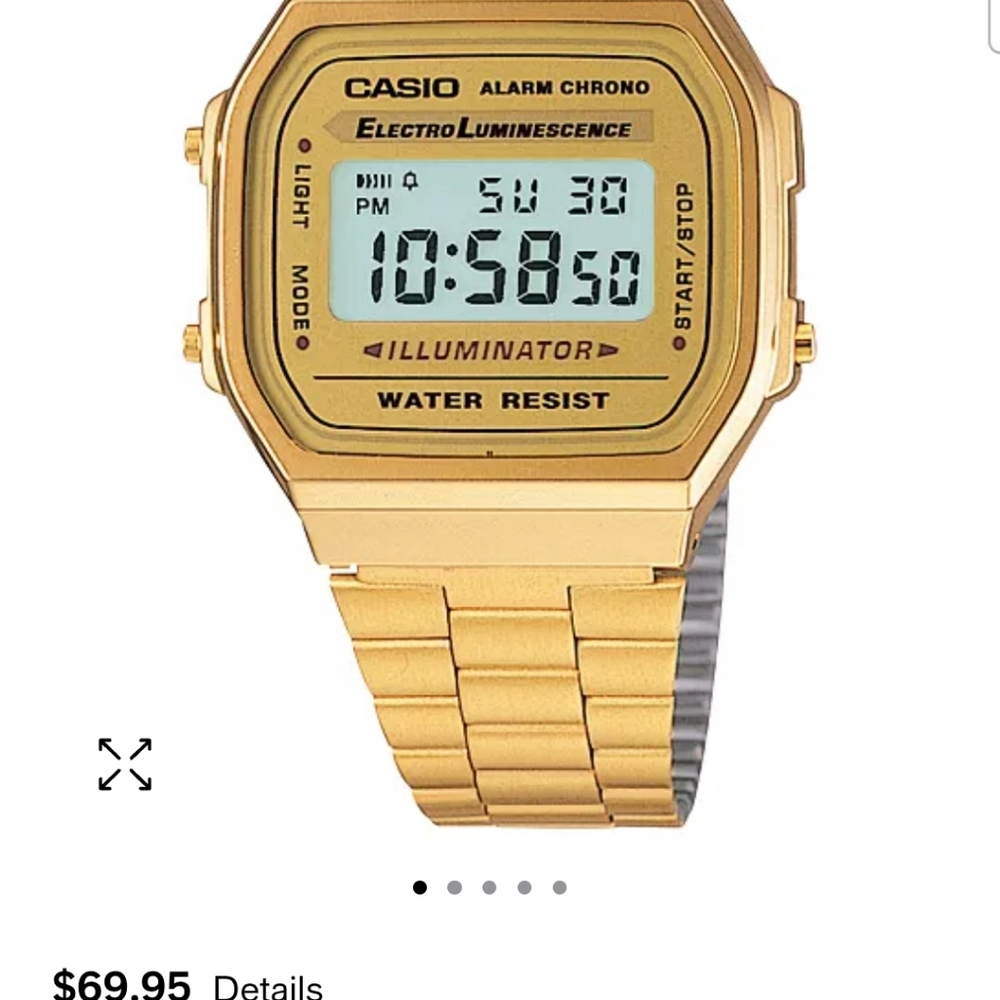 Men's Digital Vintage Gold-Tone Stainless Steel Bracelet Watch 39x39mm A168WG - Picture 4 of 4